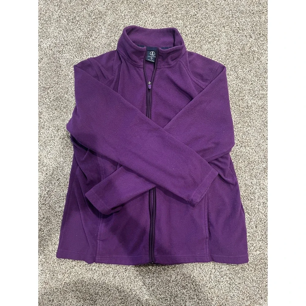 Lands End Womens XL Full Zip Fleece Jacket Purple Mock Neck Soft Warm Coat - Picture 3 of 8